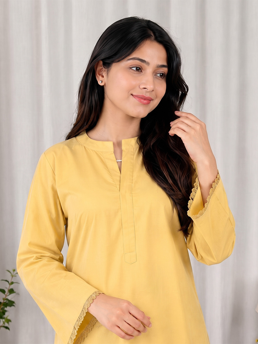 Yellow Heavy Rayon cotton Plain Lace Work Wedding Party Festival Casual Ready Kurti Bottom Women Wear