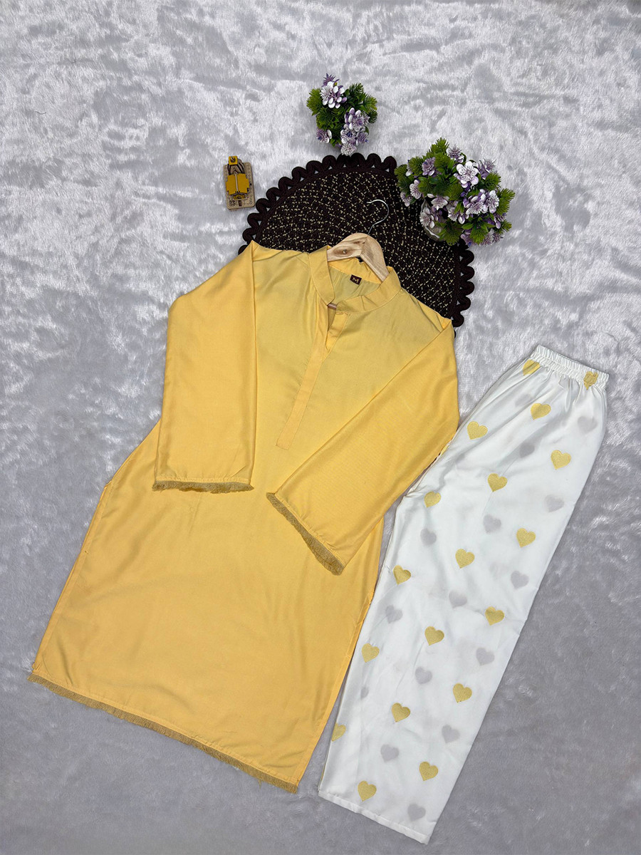 Yellow Heavy Rayon cotton Plain Lace Work Wedding Party Festival Casual Ready Kurti Bottom Women Wear