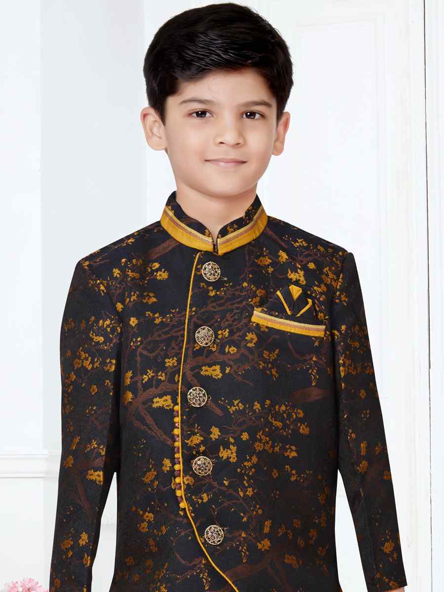 Yellow Heavy Soft Jacquard Floral Party Festival Kurta Dhoti Boys Wear
