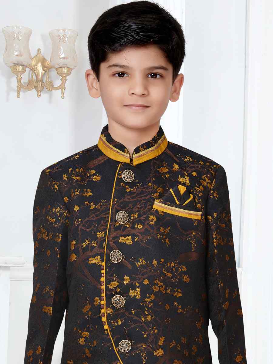 Yellow Heavy Soft Jacquard Floral Party Festival Kurta Dhoti Boys Wear