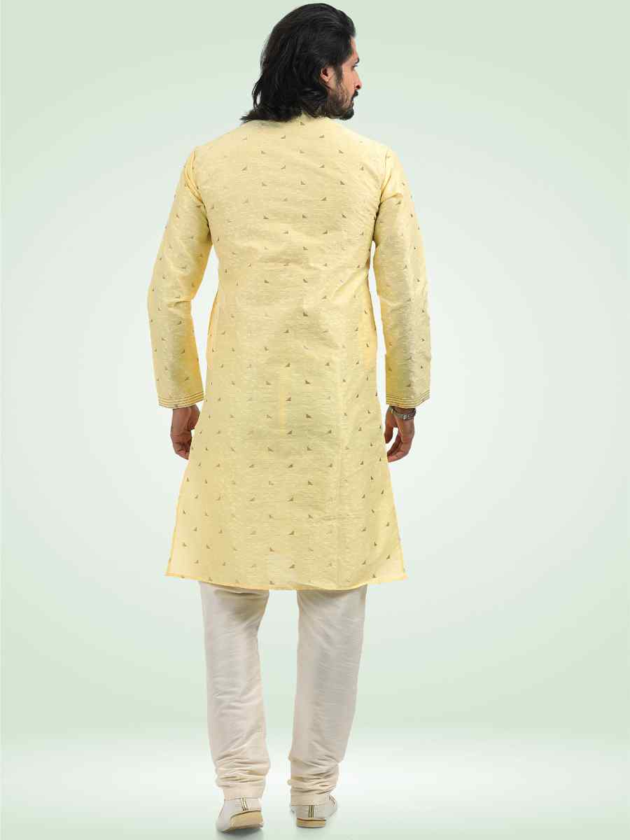Yellow Jacquard Banarasi Silk Woven Festival Party Kurta