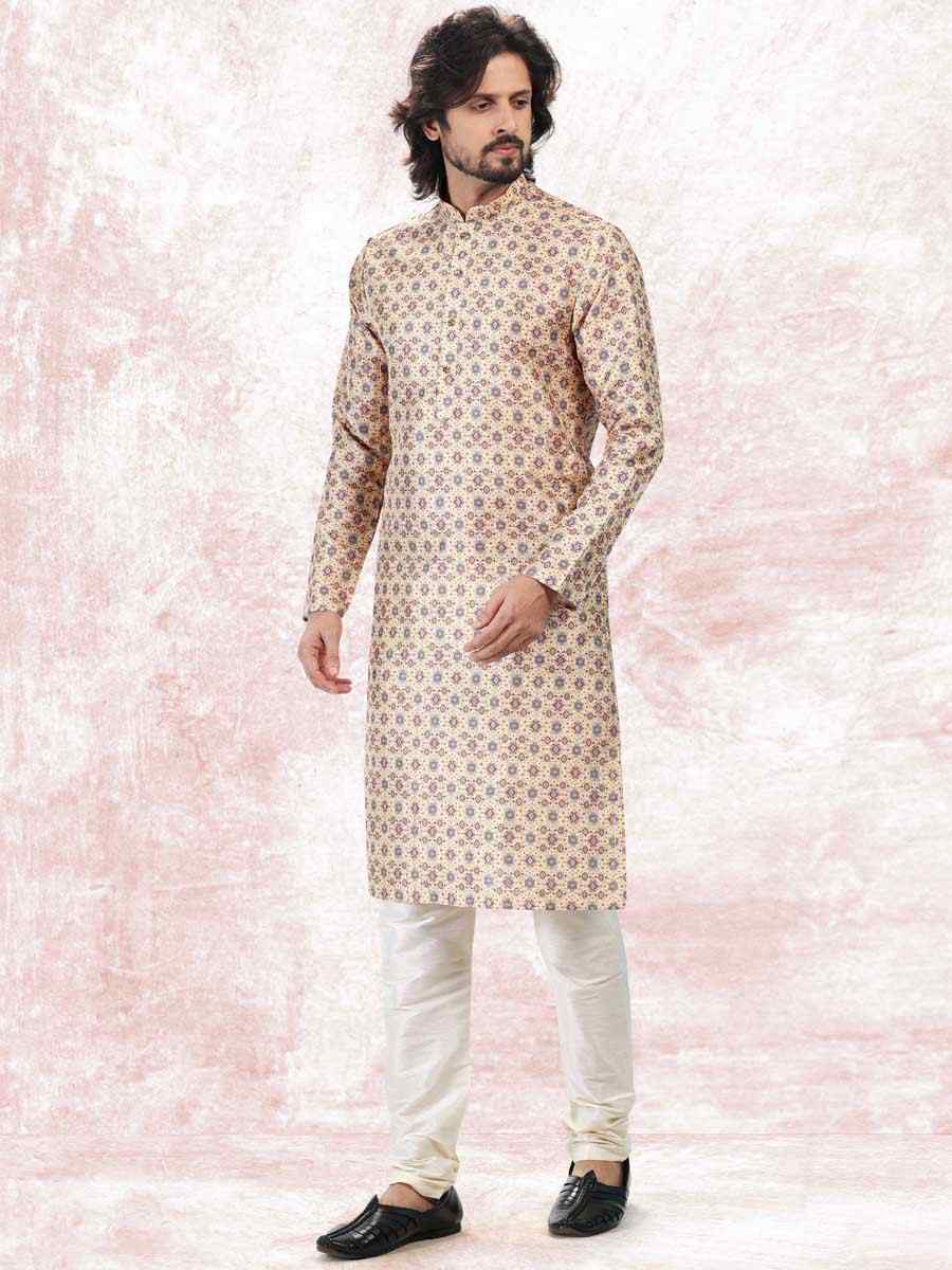 Yellow Jacquard Banarasi Silk Woven Festival Wedding Kurta