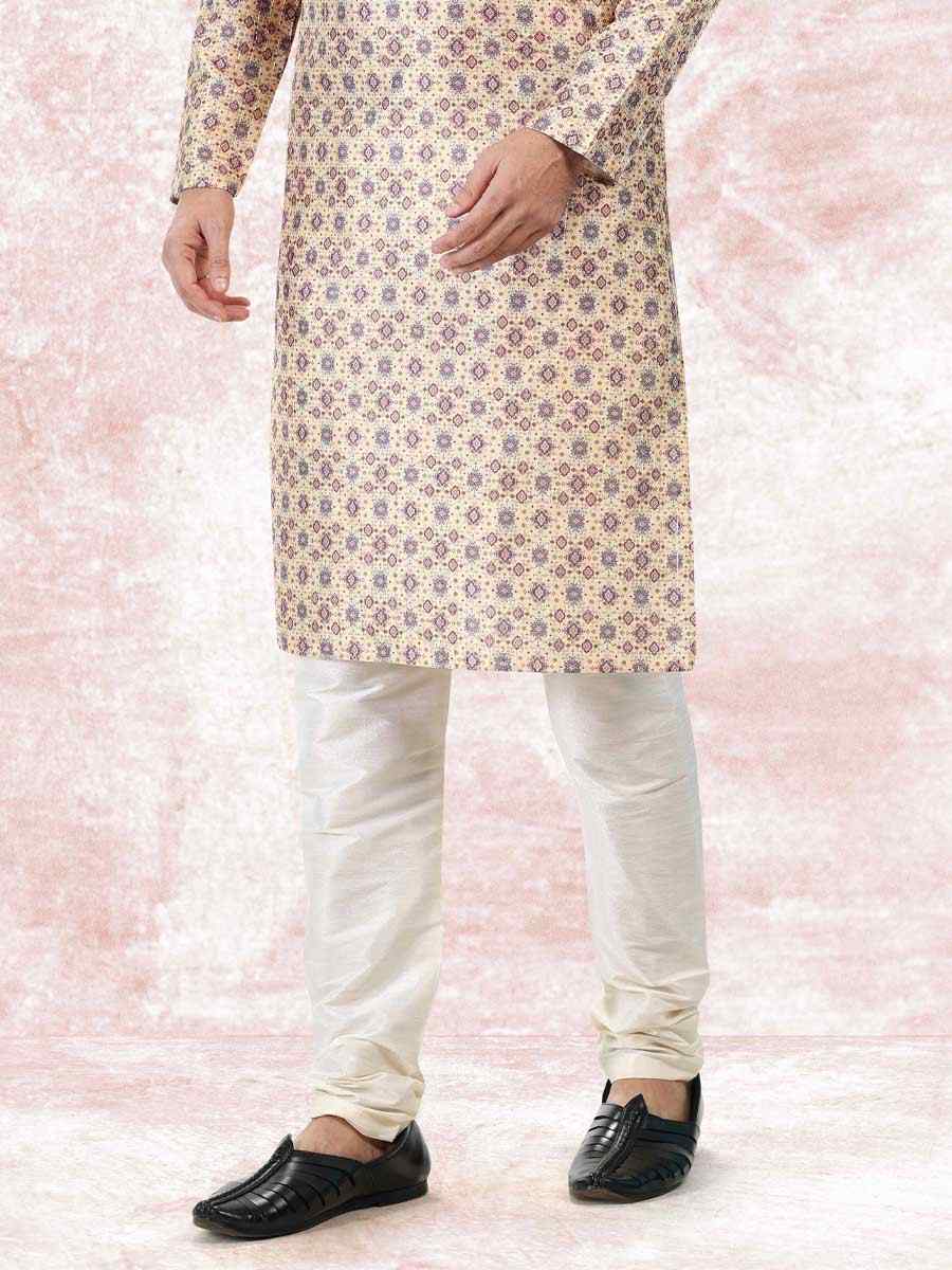 Yellow Jacquard Banarasi Silk Woven Festival Wedding Kurta