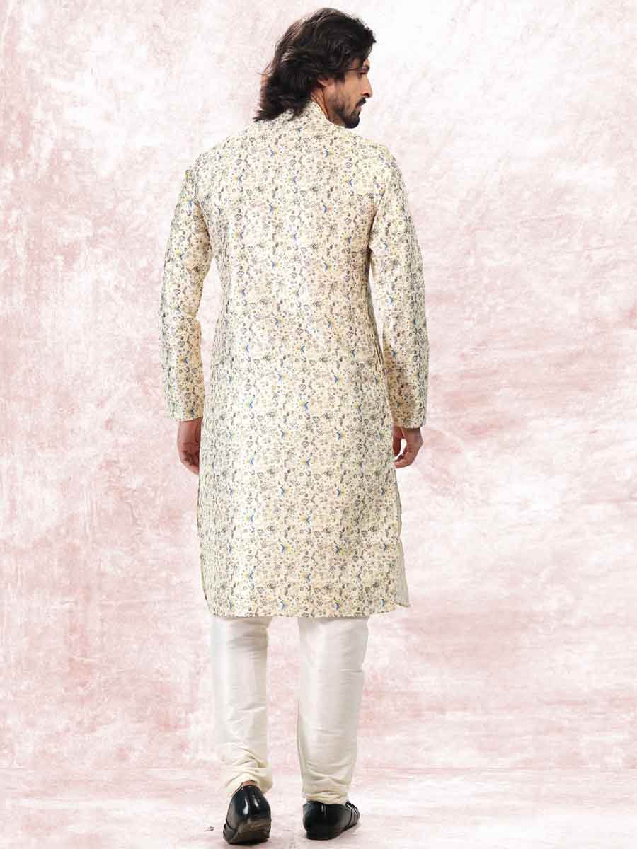 Yellow Jacquard Banarasi Silk Woven Festival Wedding Kurta