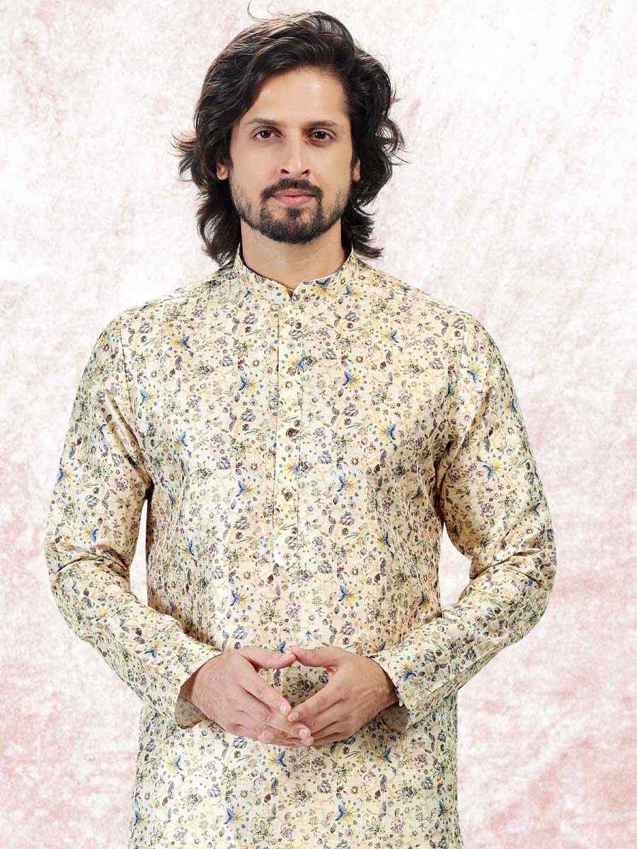 Yellow Jacquard Banarasi Silk Woven Festival Wedding Kurta