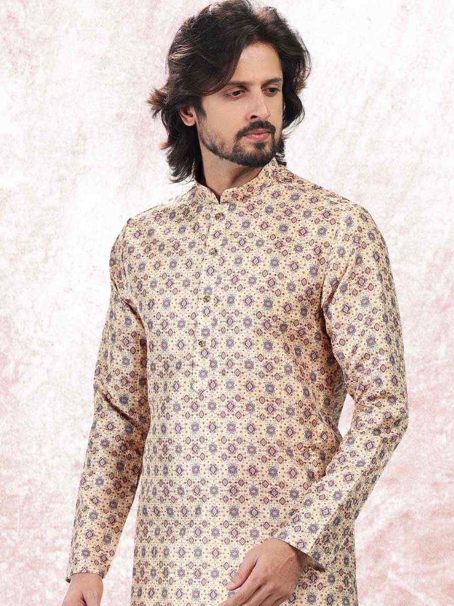 Yellow Jacquard Banarasi Silk Woven Festival Wedding Kurta