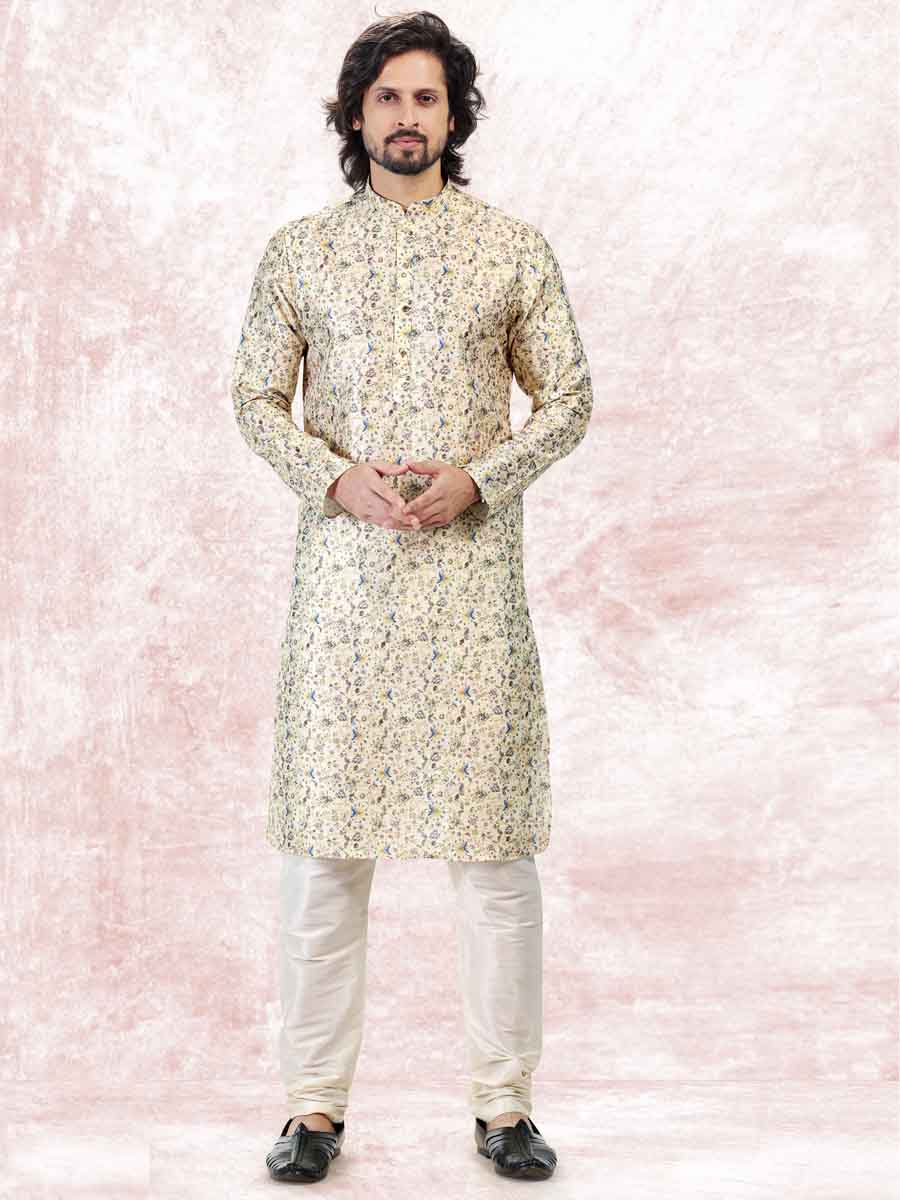 Yellow Jacquard Banarasi Silk Woven Festival Wedding Kurta