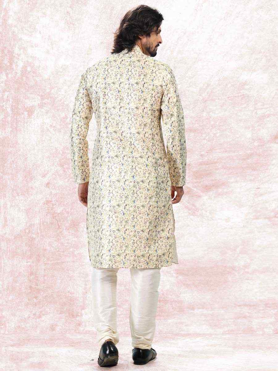 Yellow Jacquard Banarasi Silk Woven Festival Wedding Kurta