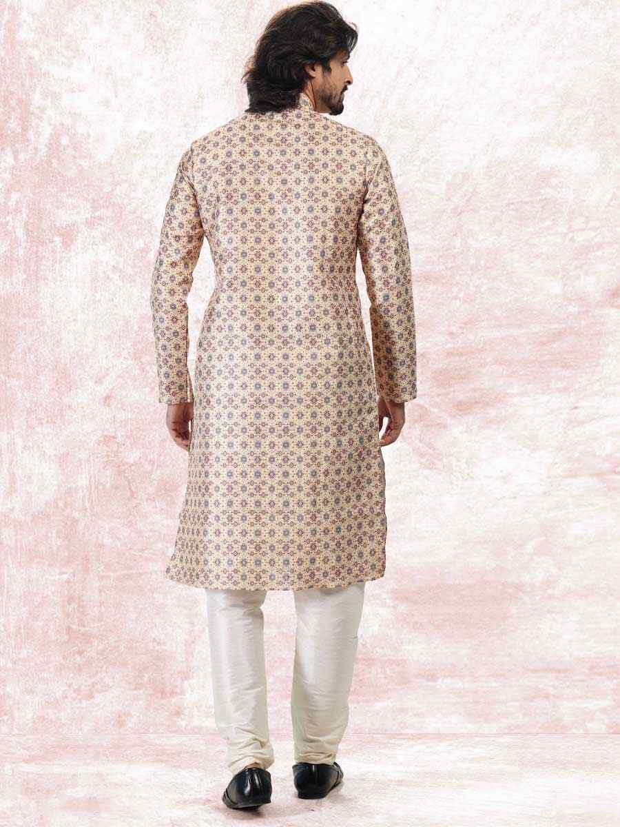 Yellow Jacquard Banarasi Silk Woven Festival Wedding Kurta