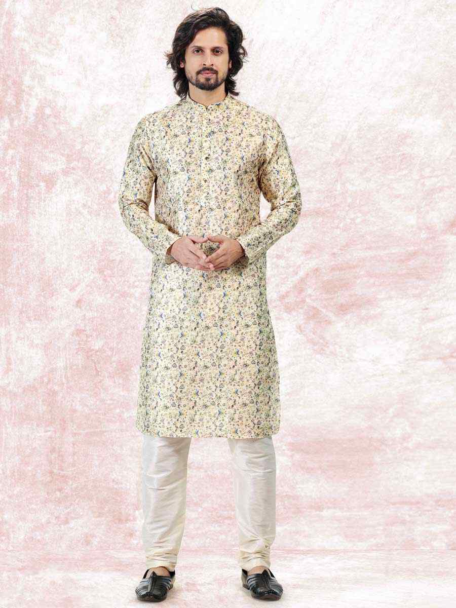 Yellow Jacquard Banarasi Silk Woven Festival Wedding Kurta