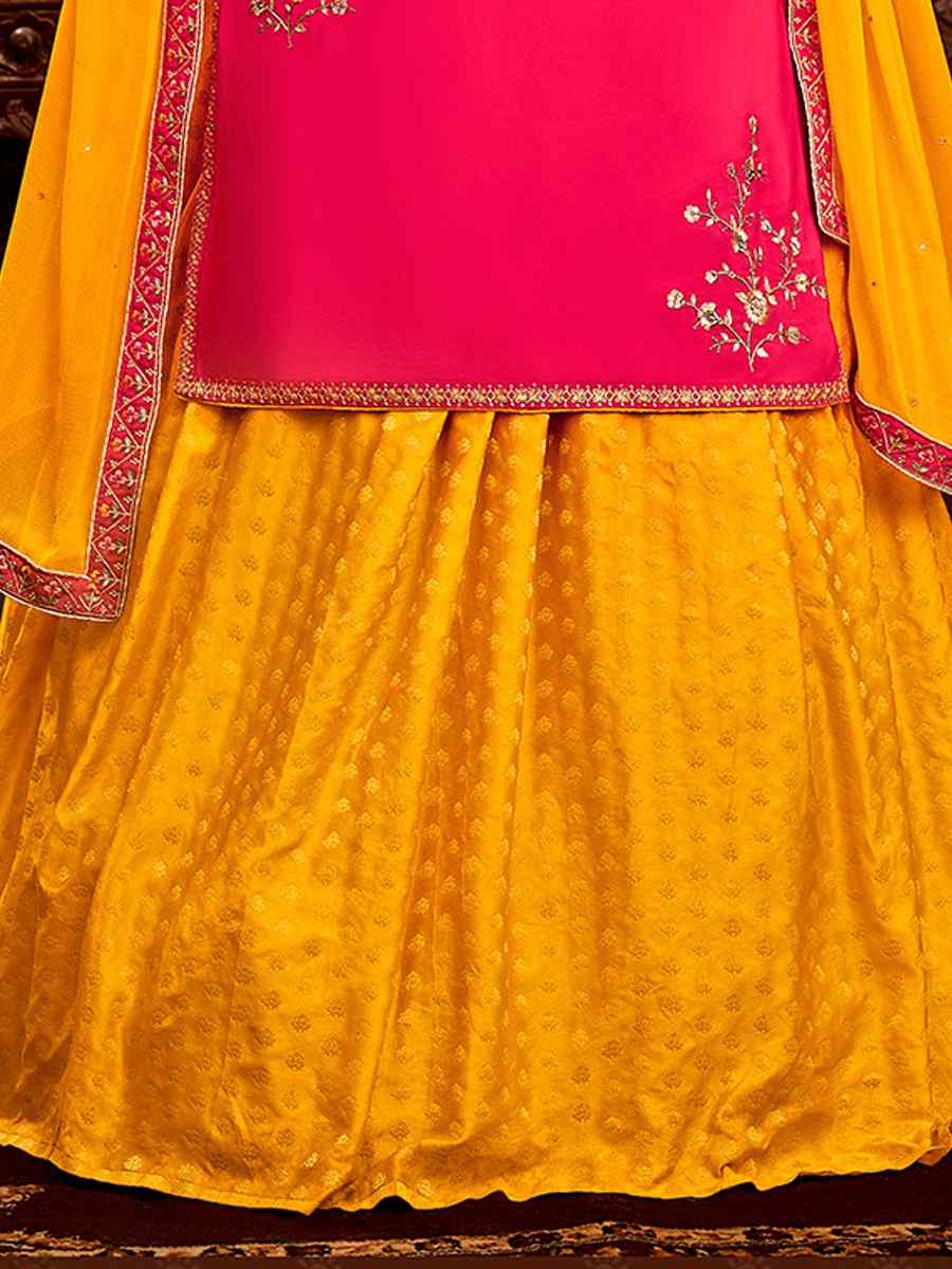 Yellow Jacquard Embroidered Wedding Mehendi Kurti Lehenga Choli