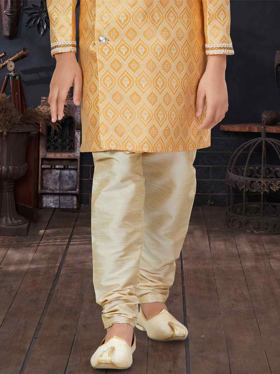 Yellow Jacquard Printed Traditional Party Kurta