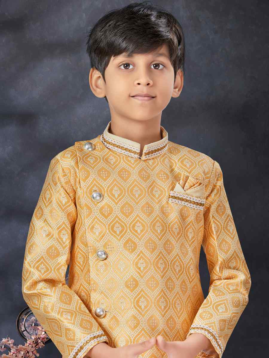 Yellow Jacquard Printed Traditional Party Kurta