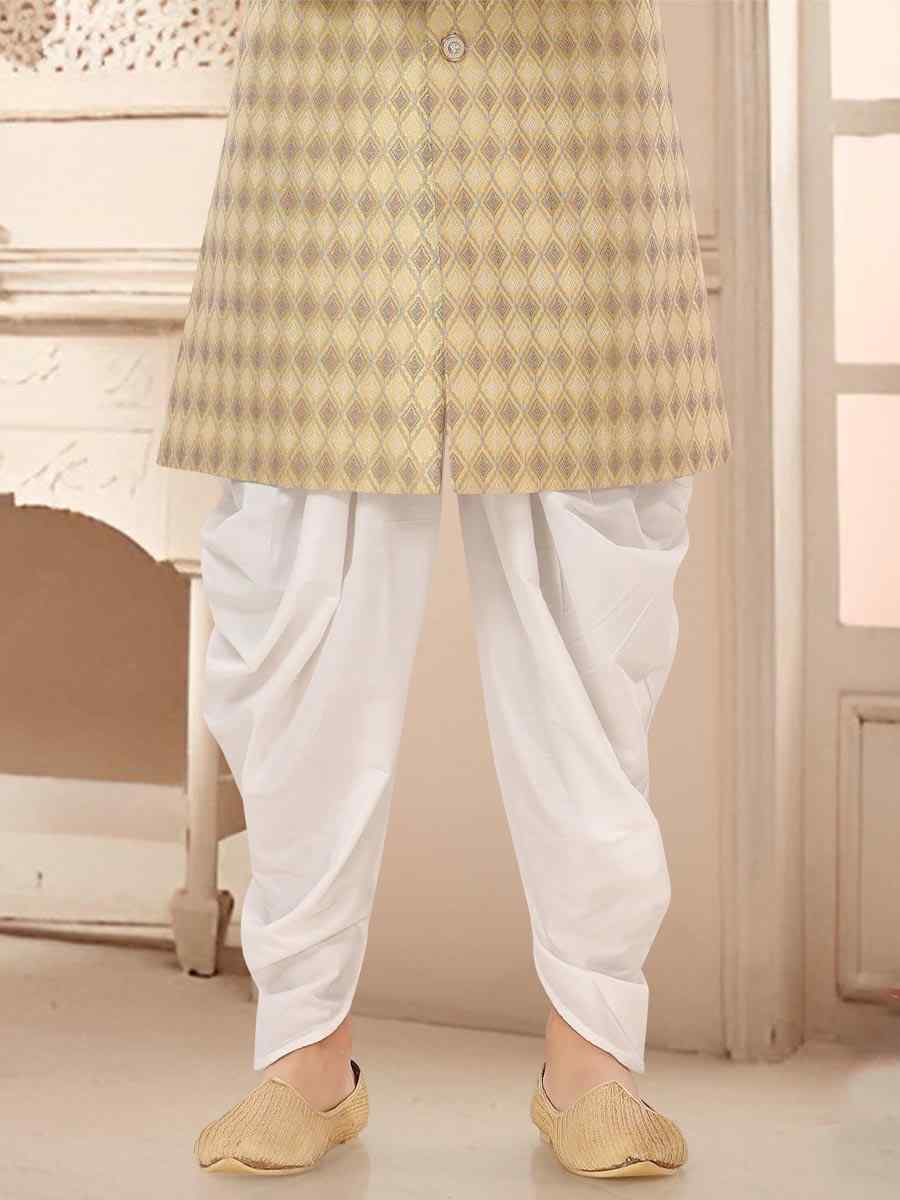 Yellow Jacquard Woven Festival Wedding Kurta