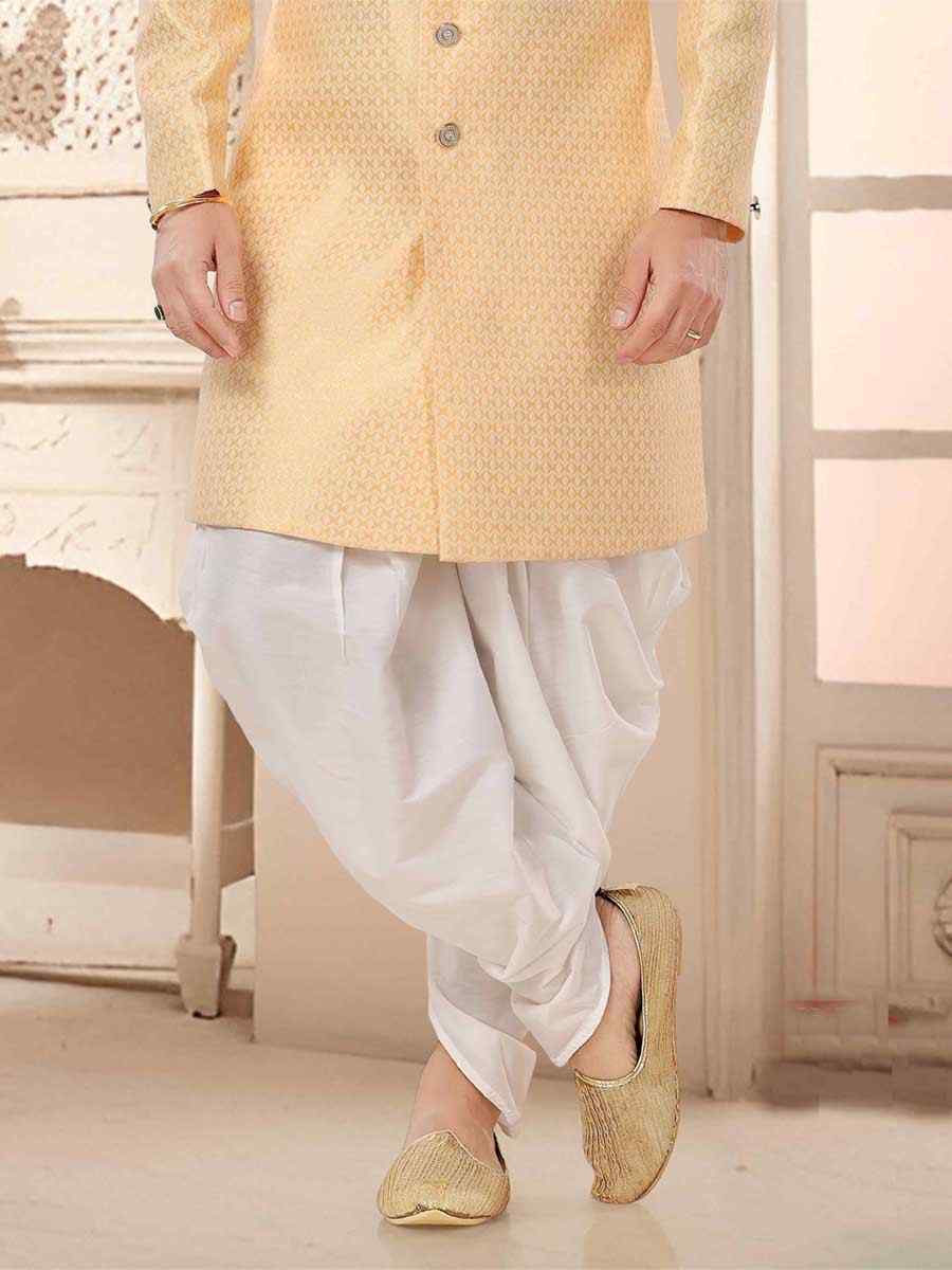 Yellow Jacquard Woven Festival Wedding Kurta