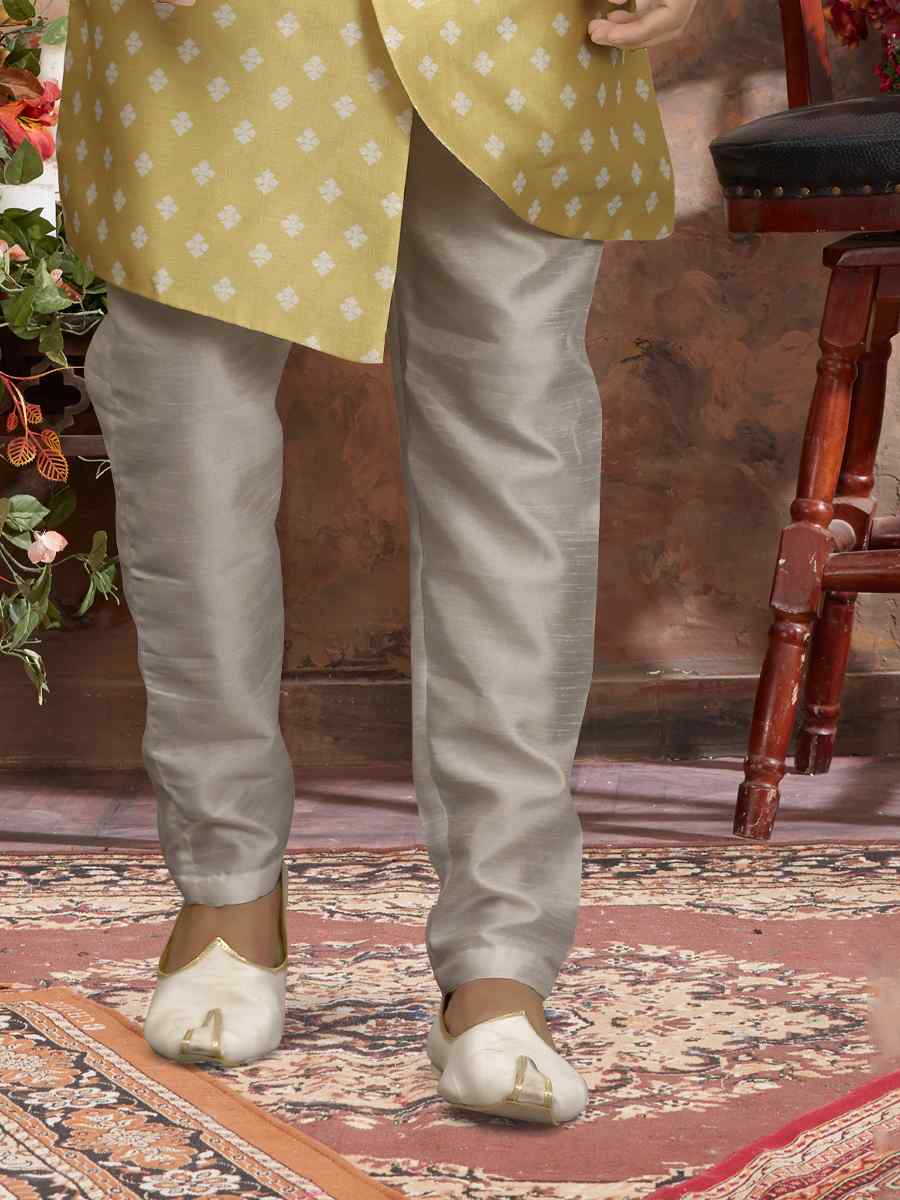 Yellow Jacquard Woven Festival Wedding Sherwani