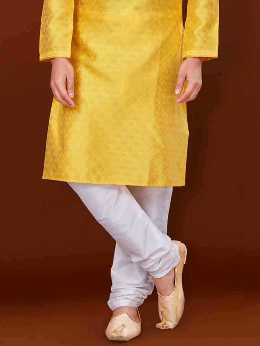 Yellow Jacquard Woven Wedding Festival Kurta