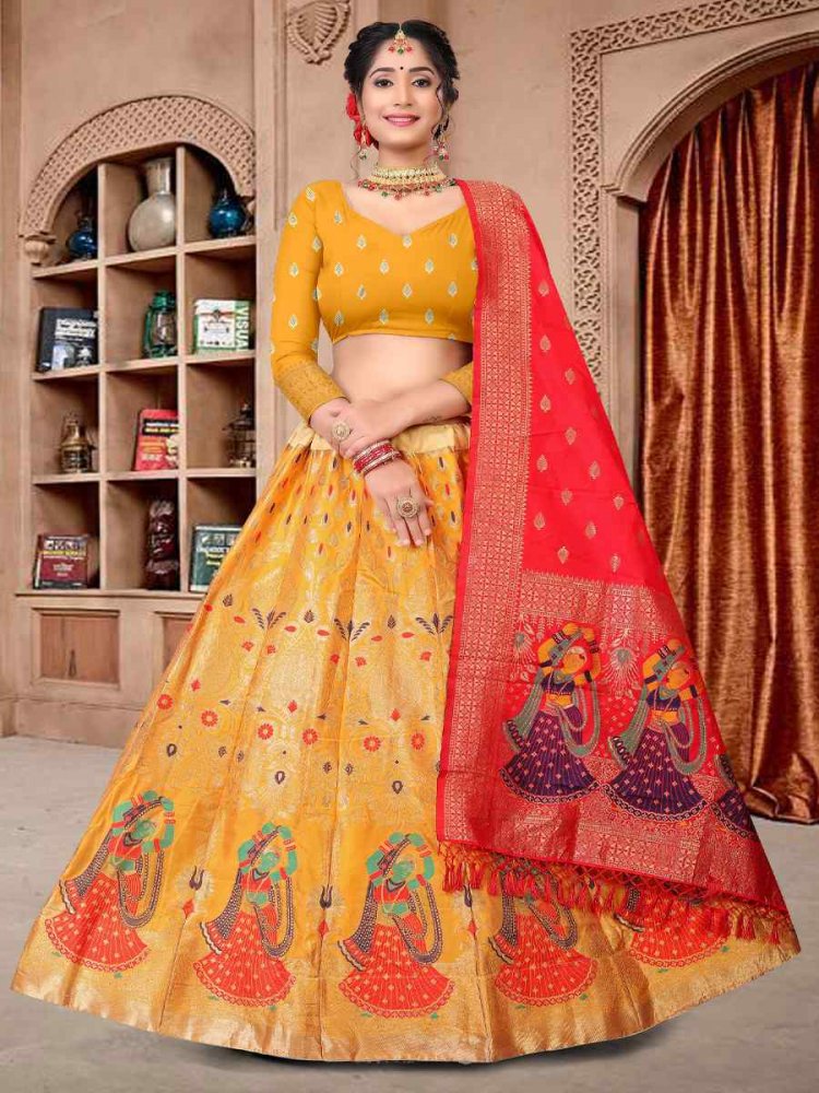 Yellow Jacquard Zari Festival Party Wear Traditional Lehenga Choli