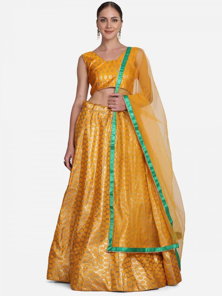 Yellow Jacquard Zari Wedding Festival Circular Lehenga Choli