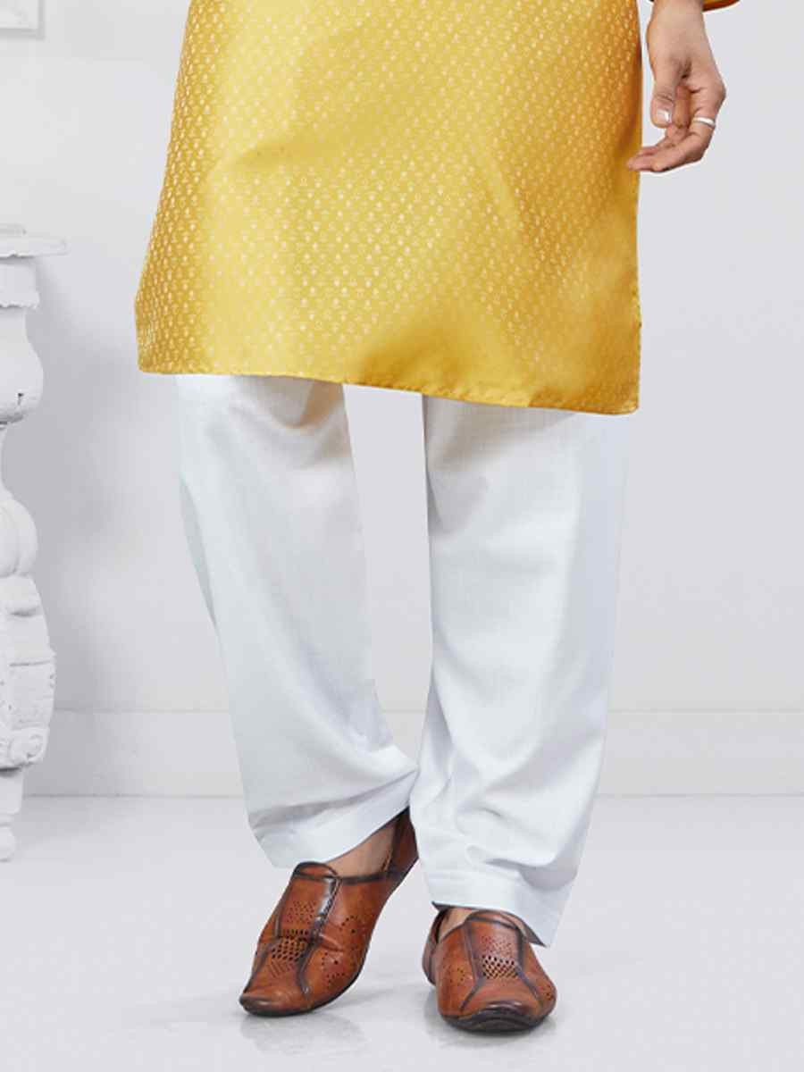 Yellow Jecquard Silk With Digital Print Festival Casual Kurta