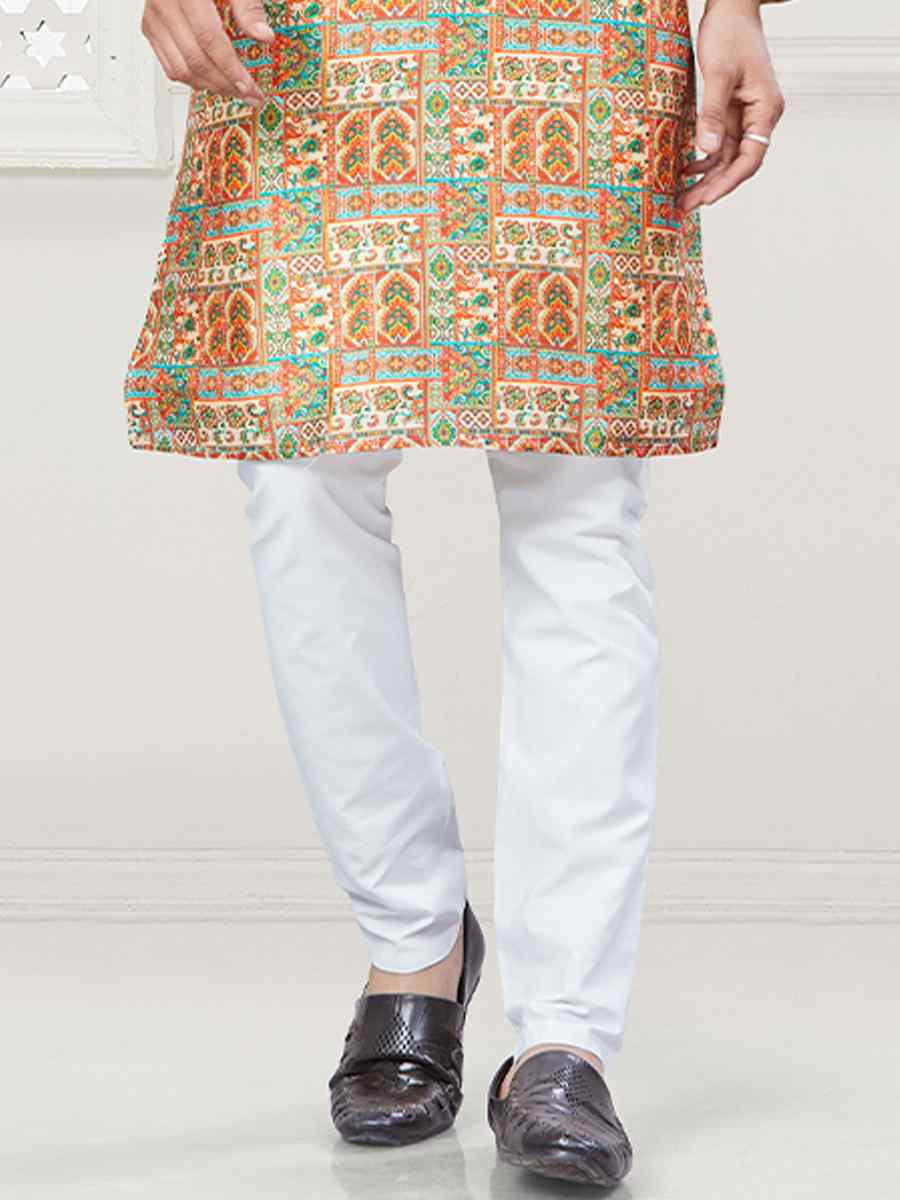 Yellow Jecquard Silk With Digital Print Festival Casual Kurta