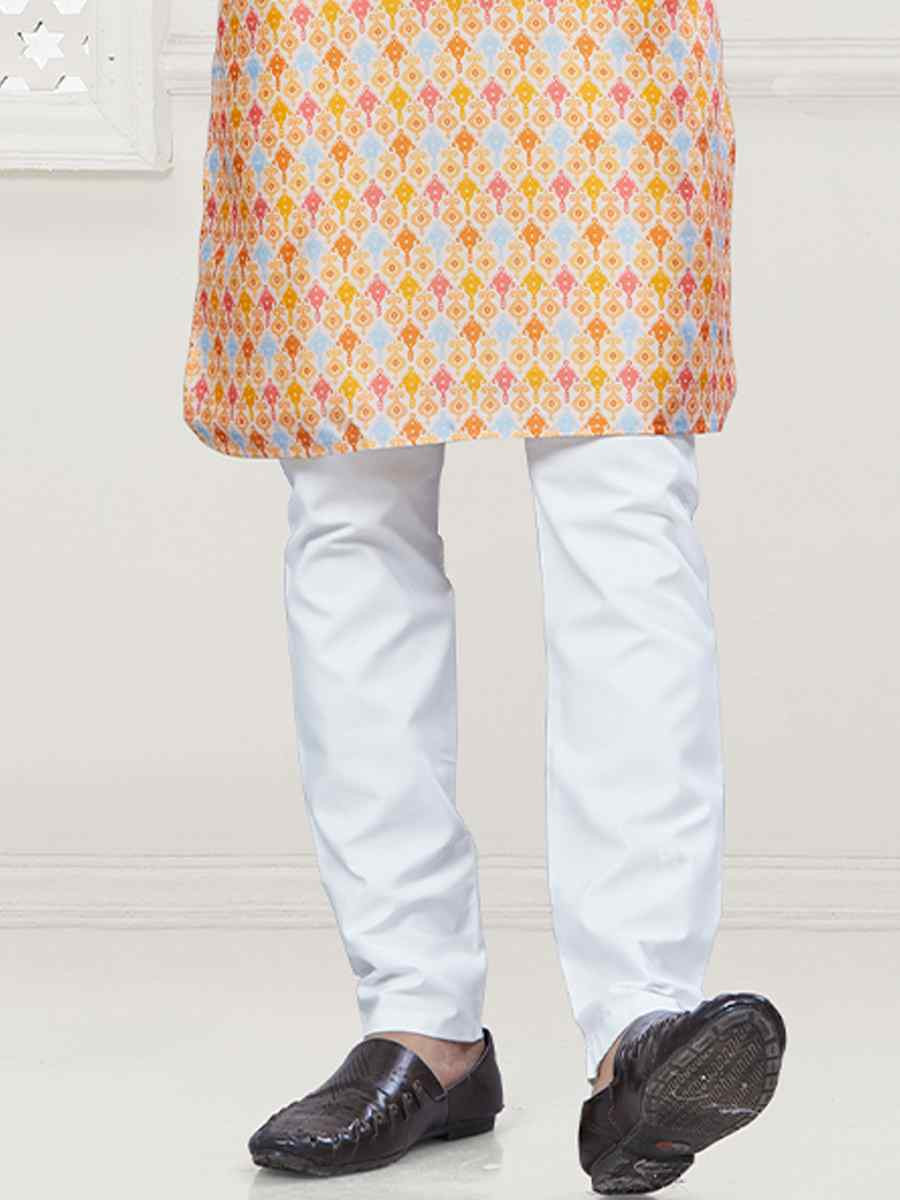 Yellow Jecquard Silk With Digital Print Festival Casual Kurta