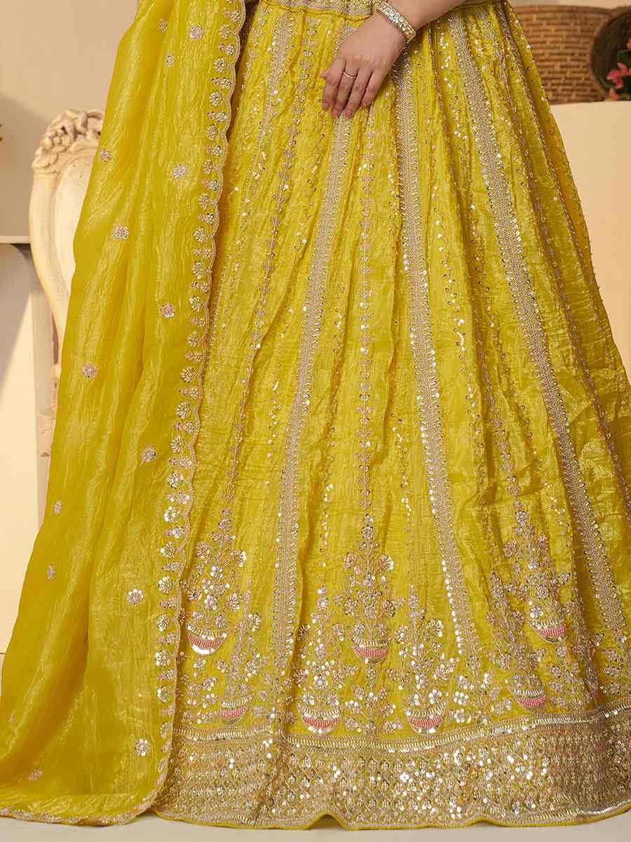 Yellow Jimmy choo Embroidered Wedding Bridesmaid Heavy Border Lehenga Choli