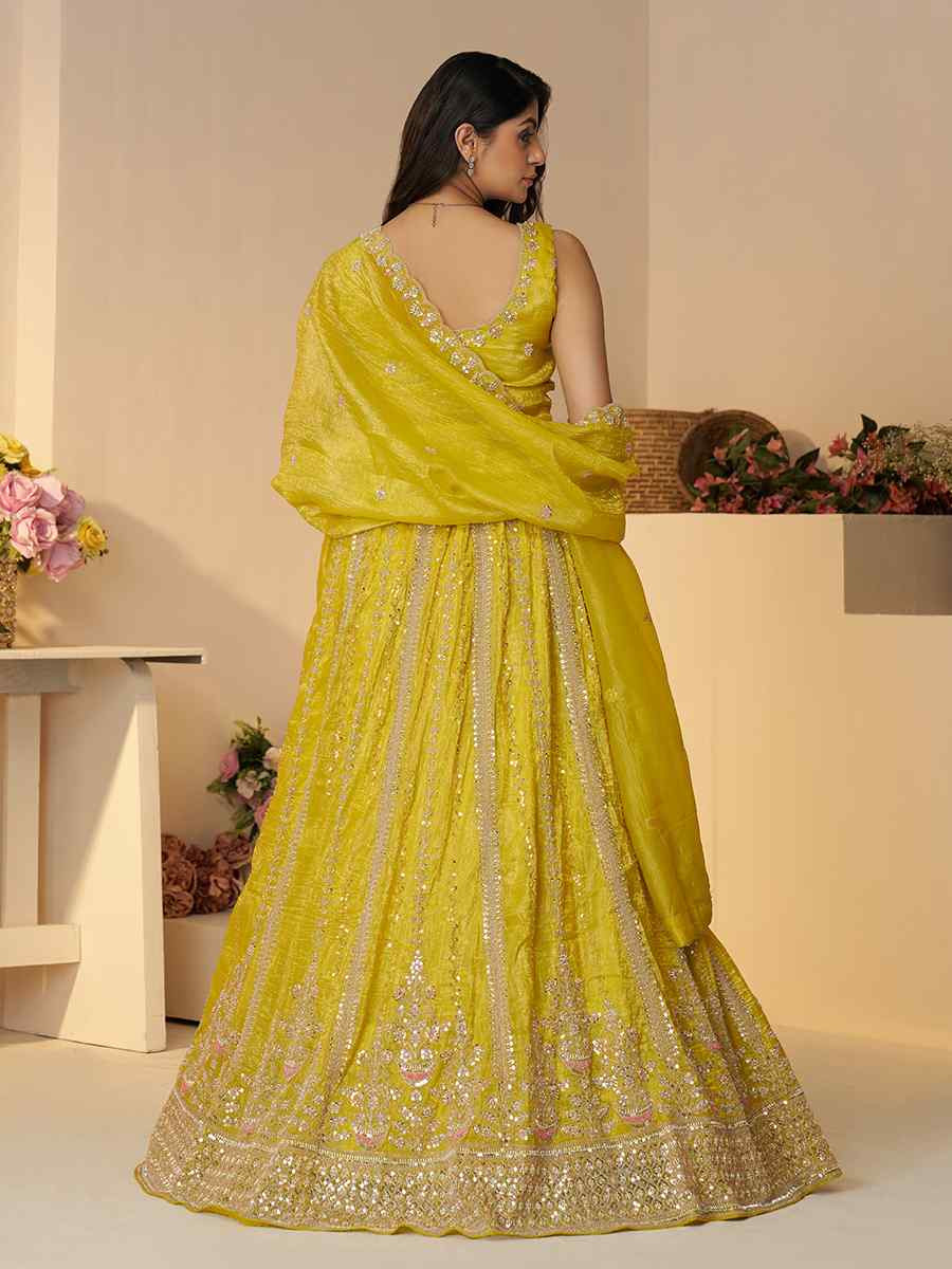 Yellow Jimmy choo Embroidered Wedding Bridesmaid Heavy Border Lehenga Choli