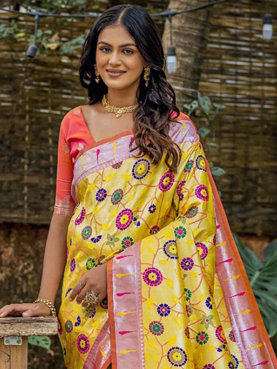 Yellow Kanjivaram Silk Handwoven Wedding Festival Heavy Border Saree