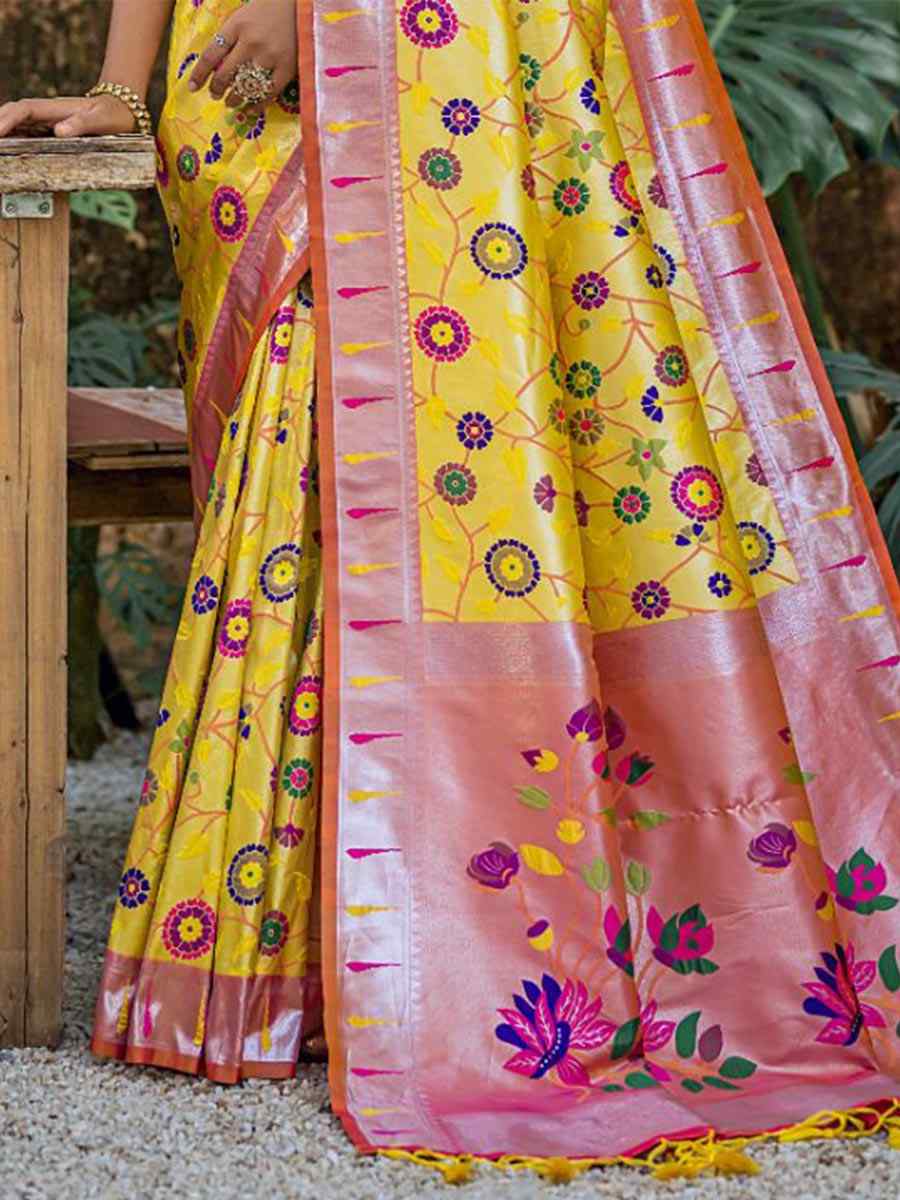 Yellow Kanjivaram Silk Handwoven Wedding Festival Heavy Border Saree