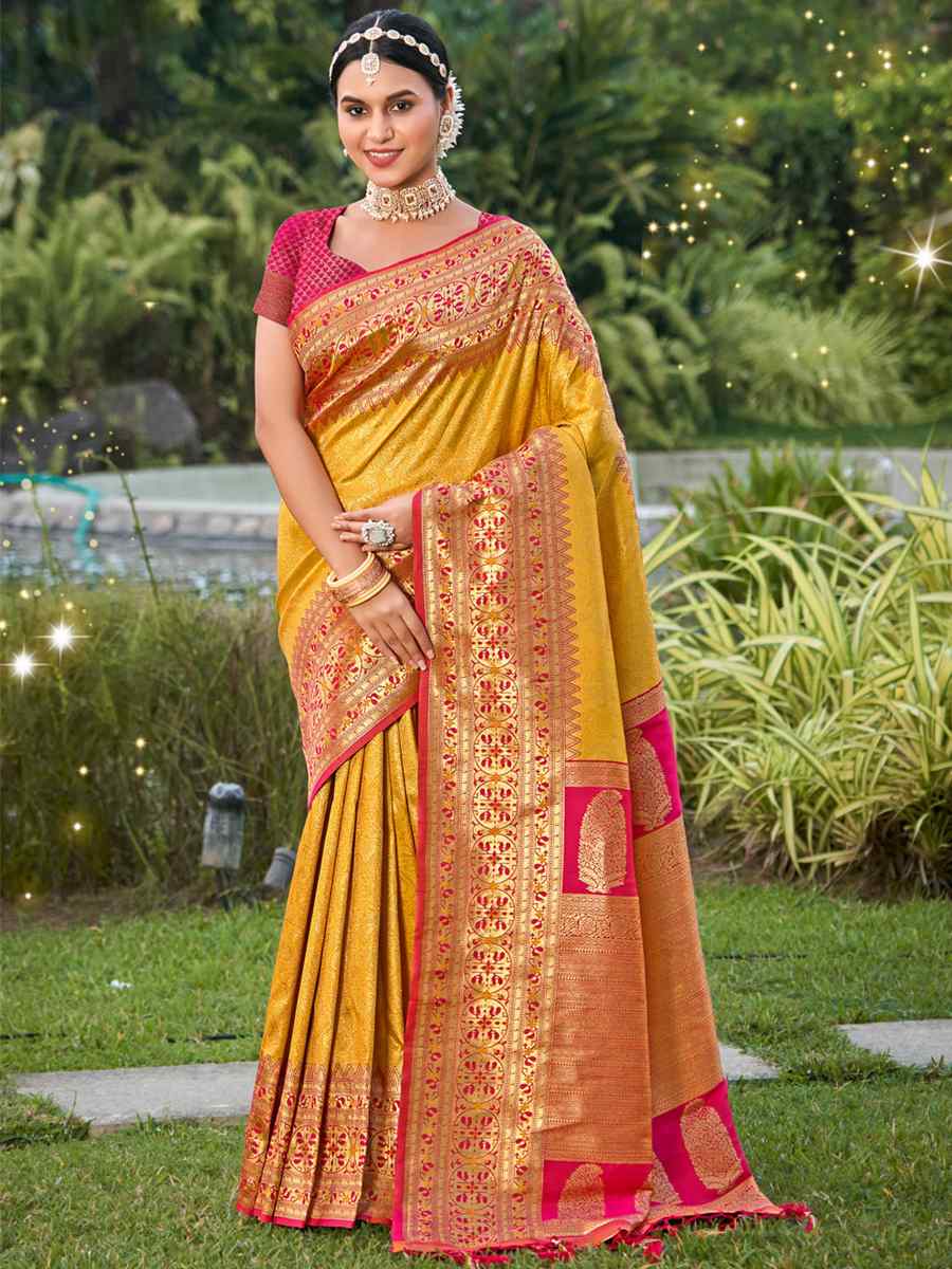 Yellow Kanjivaram Silk Handwoven Wedding Festival Heavy Border Saree
