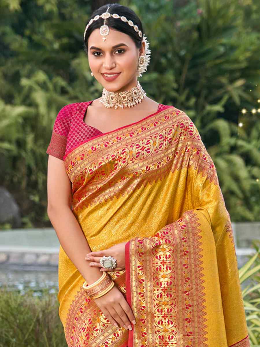 Yellow Kanjivaram Silk Handwoven Wedding Festival Heavy Border Saree