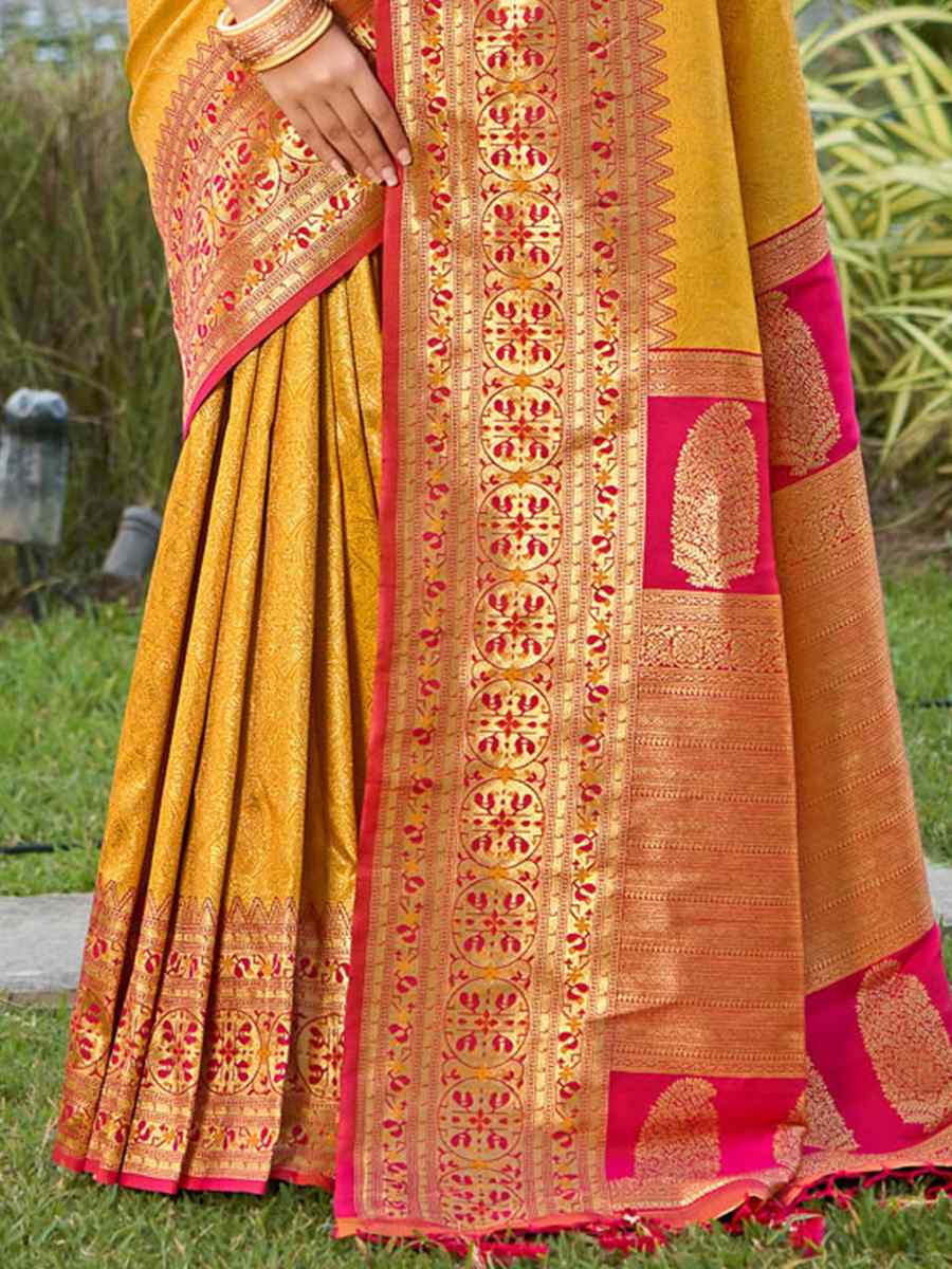 Yellow Kanjivaram Silk Handwoven Wedding Festival Heavy Border Saree