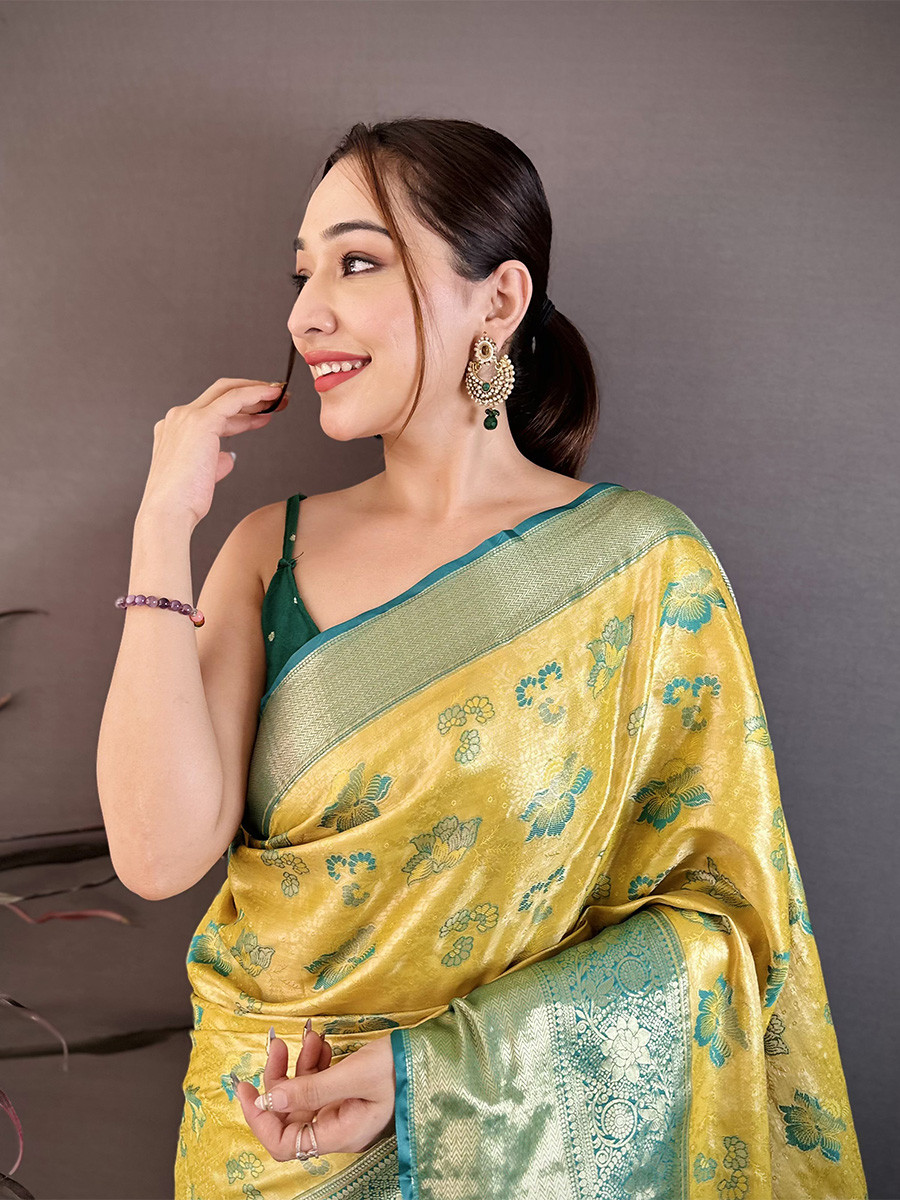 Yellow Kanjivaram Silk Zari Weaving Wedding Reception Party Festival Casual Heavy Border Sarees