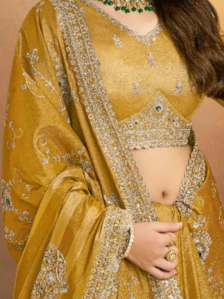 Yellow Kanjivaram Zari Silk Embroidery Bridal Reception Party Festival Wedding Fancy Heavy Border Sarees