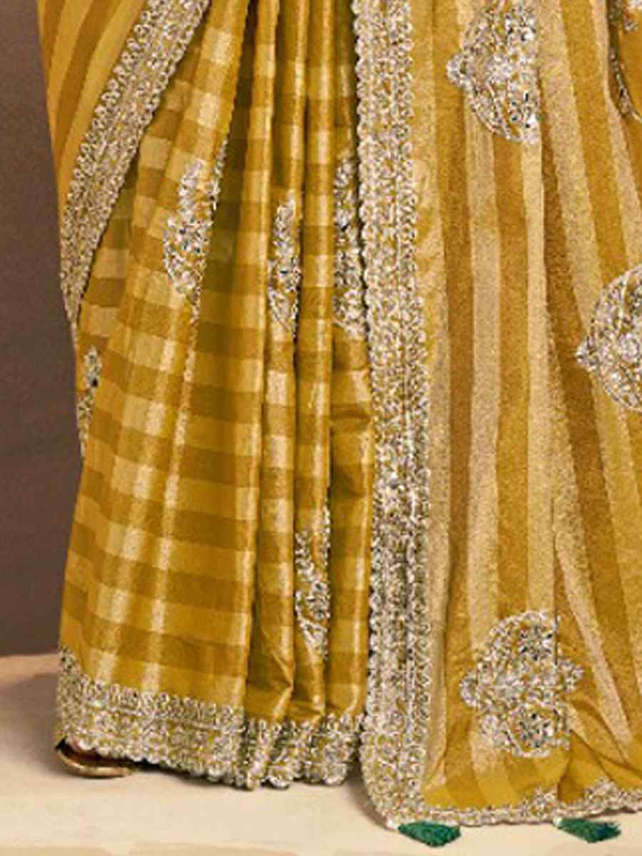 Yellow Kanjivaram Zari Silk Embroidery Bridal Reception Party Festival Wedding Fancy Heavy Border Sarees
