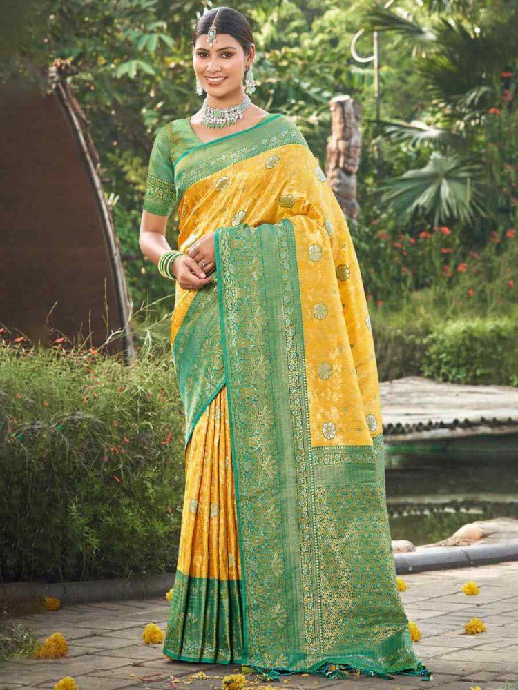 Yellow Kanjivaran Silk Handwoven Wedding Festival Heavy Border Saree