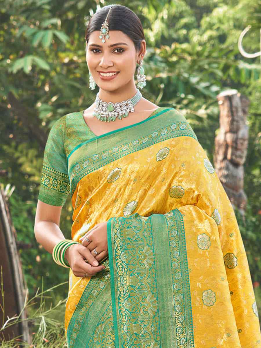 Yellow Kanjivaran Silk Handwoven Wedding Festival Heavy Border Saree