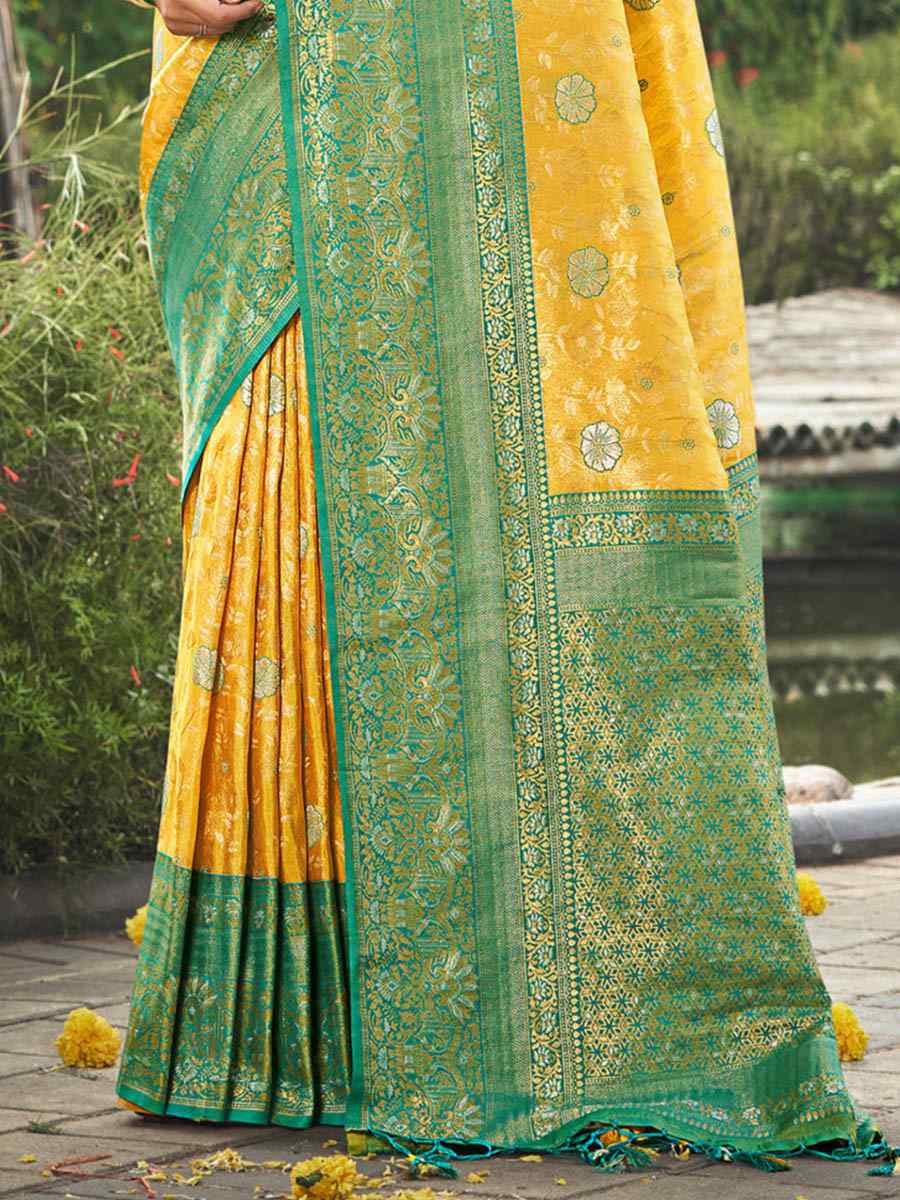 Yellow Kanjivaran Silk Handwoven Wedding Festival Heavy Border Saree