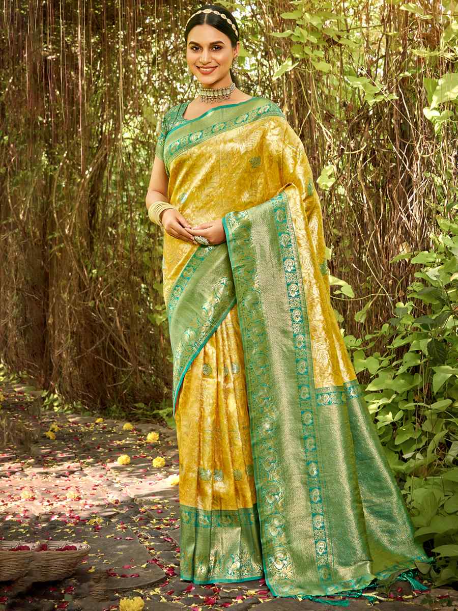 Yellow Kanjivaran Silk Handwoven Wedding Festival Heavy Border Saree