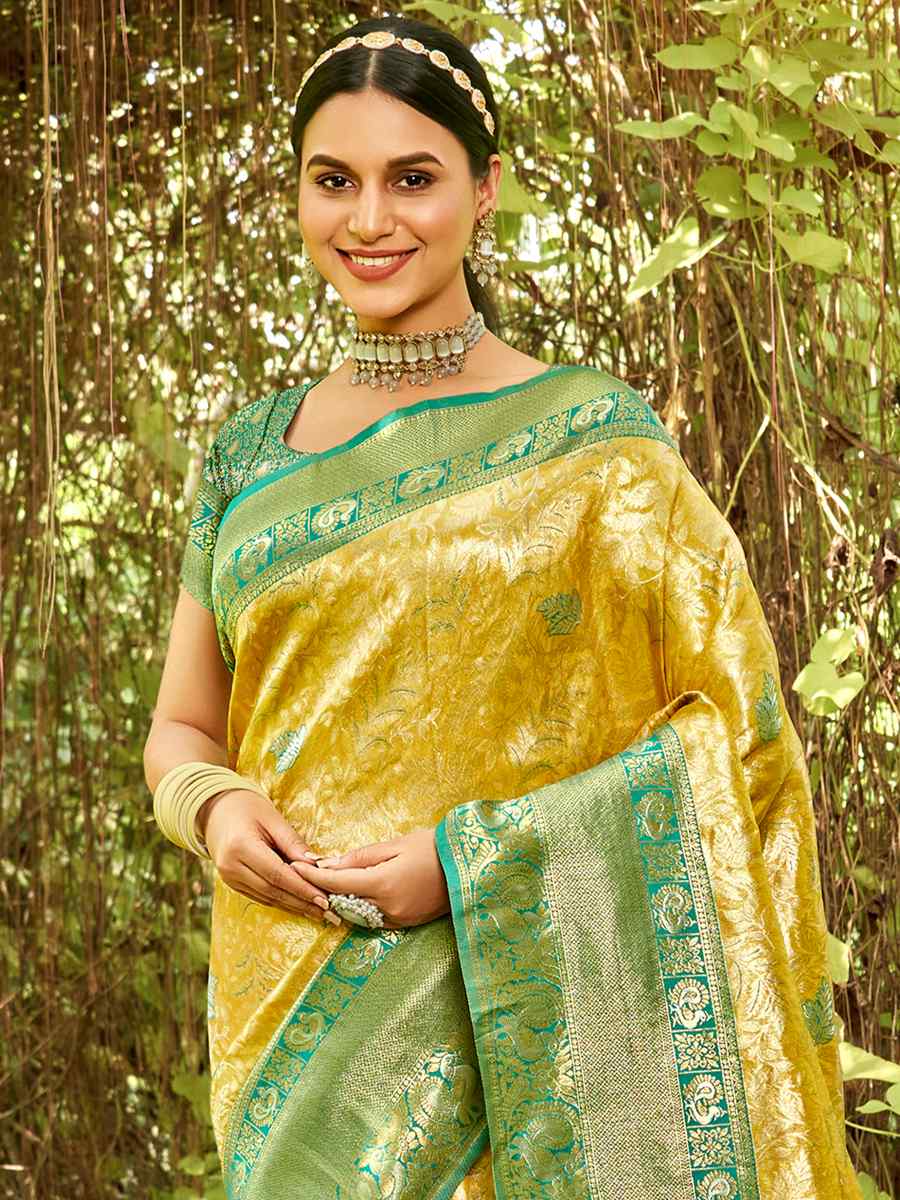 Yellow Kanjivaran Silk Handwoven Wedding Festival Heavy Border Saree