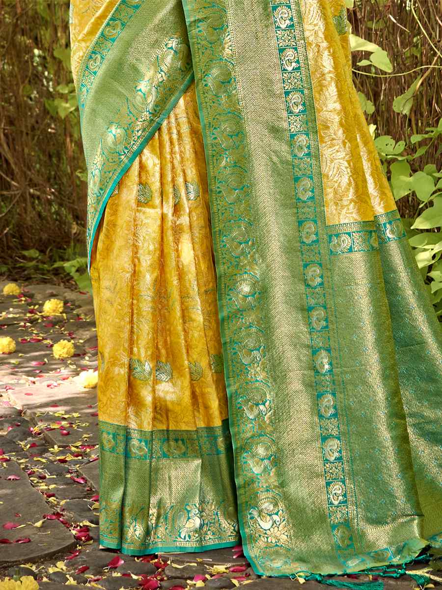 Yellow Kanjivaran Silk Handwoven Wedding Festival Heavy Border Saree