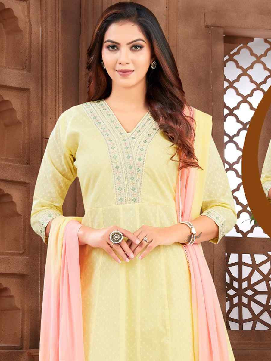 Yellow khadi Cotton Embroidery Party Wedding Festival Casual Ready Pant Salwar Kameez