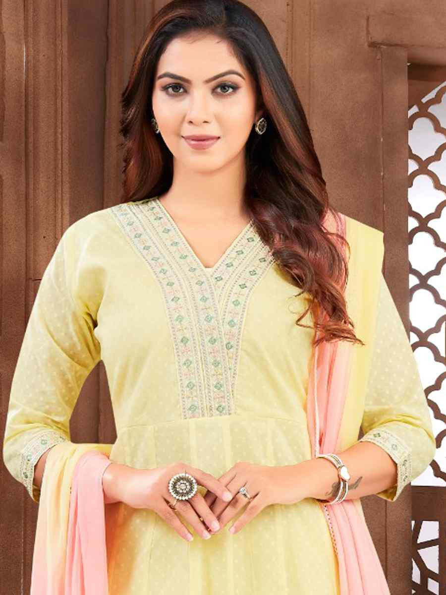 Yellow khadi Cotton Embroidery Party Wedding Festival Casual Ready Pant Salwar Kameez