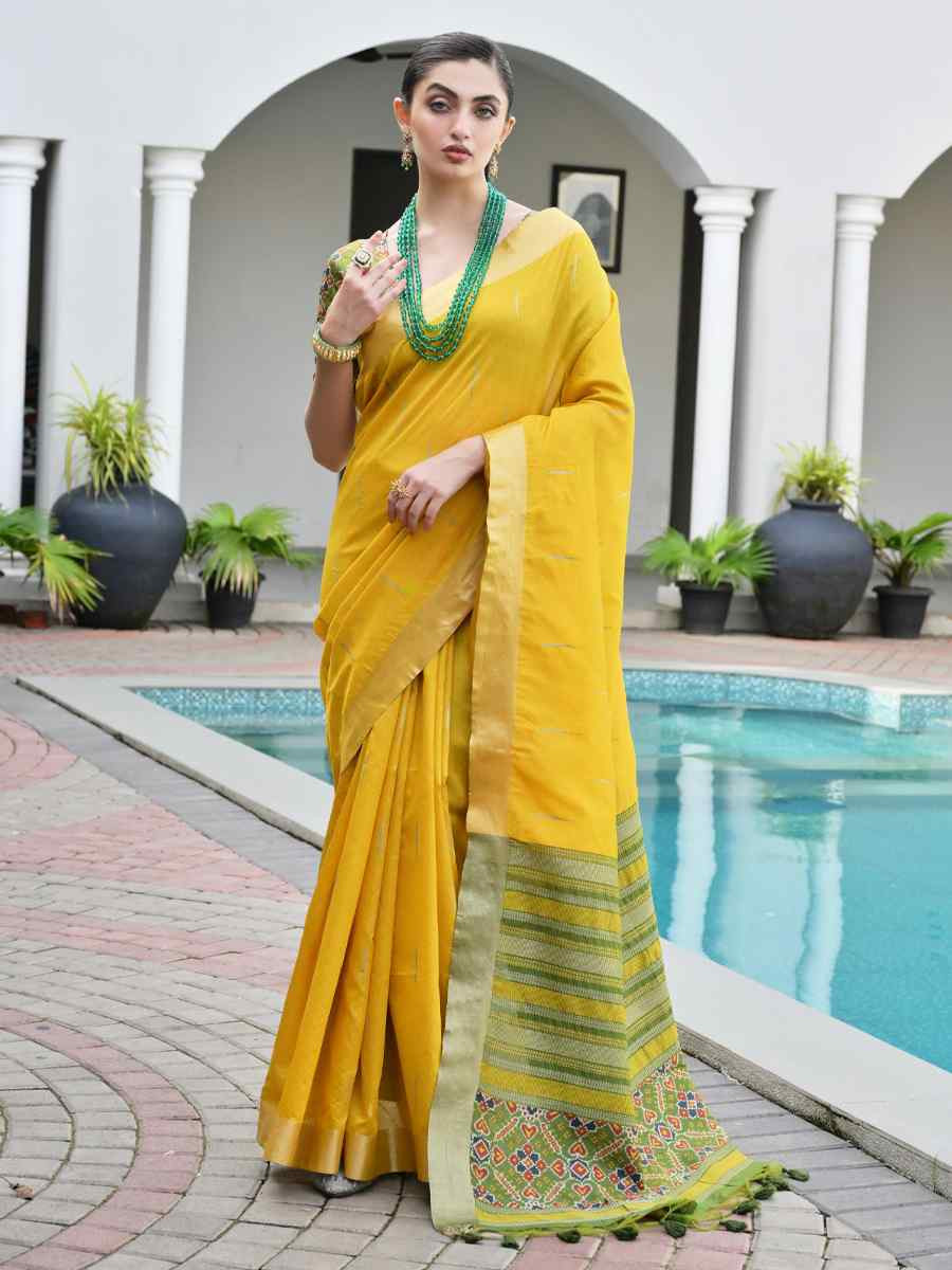 Yellow Khadi Raw Silk Handwoven Casual Reception Festival Wedding Fancy Classic Style Sarees