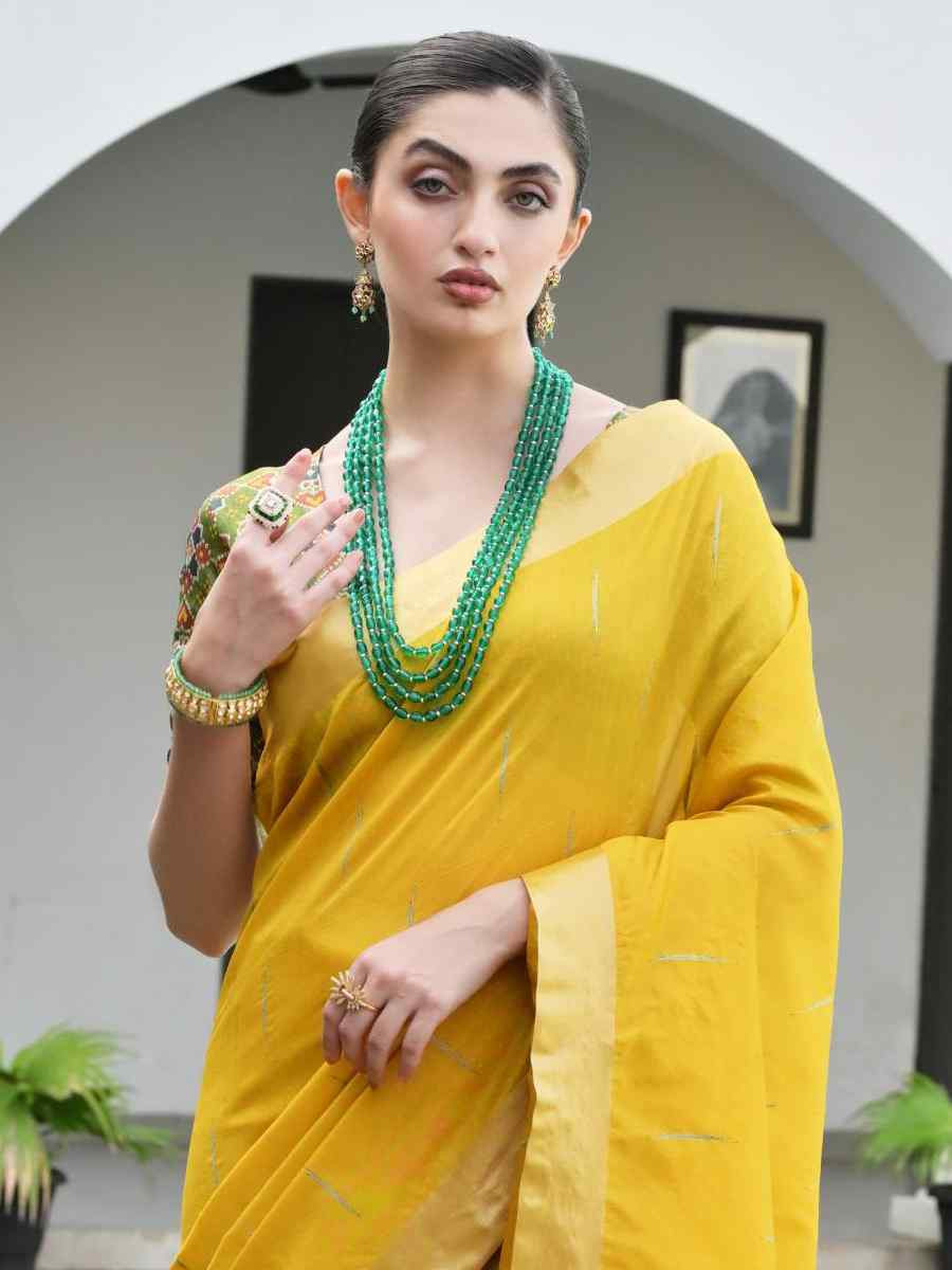 Yellow Khadi Raw Silk Handwoven Casual Reception Festival Wedding Fancy Classic Style Sarees