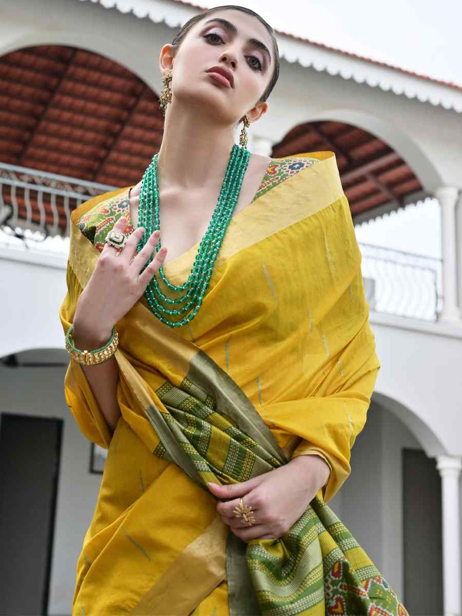 Yellow Khadi Raw Silk Handwoven Casual Reception Festival Wedding Fancy Classic Style Sarees