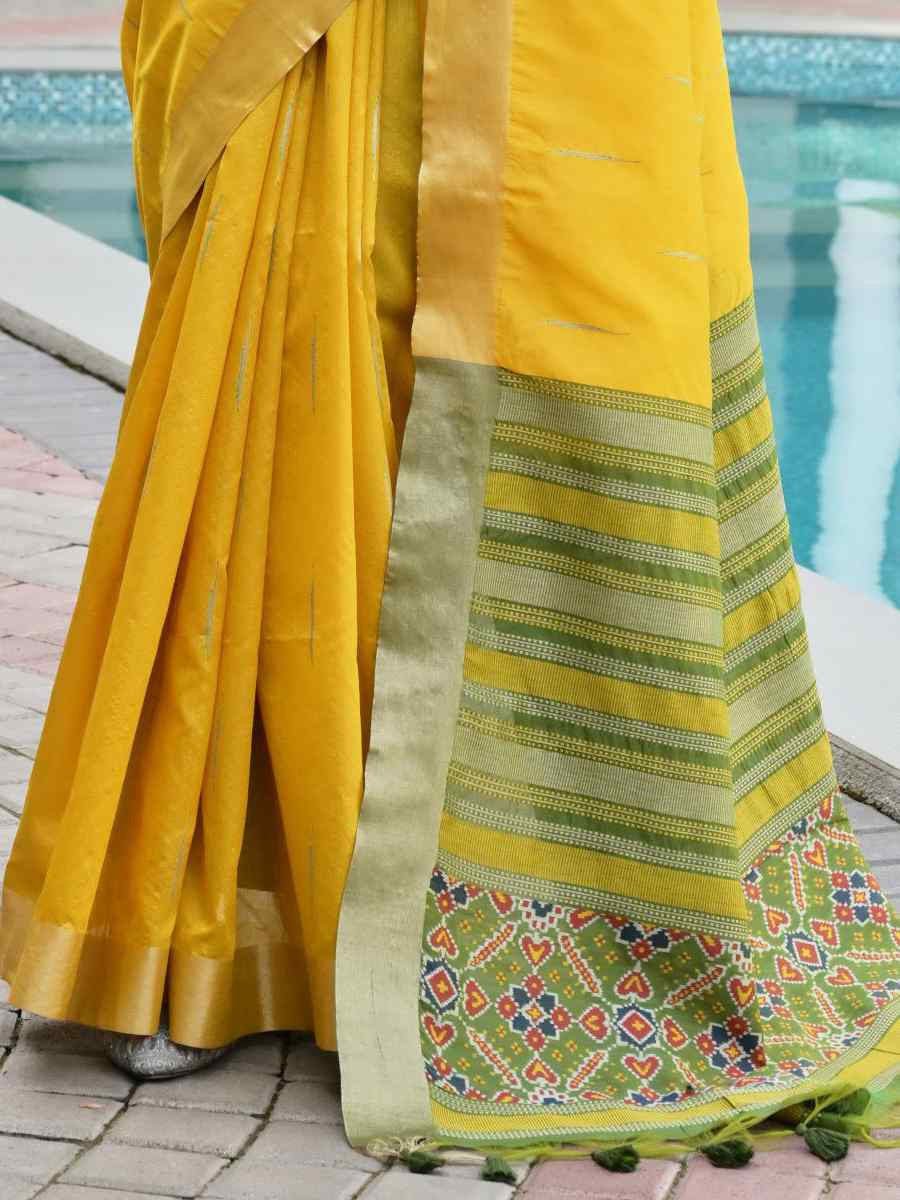 Yellow Khadi Raw Silk Handwoven Casual Reception Festival Wedding Fancy Classic Style Sarees