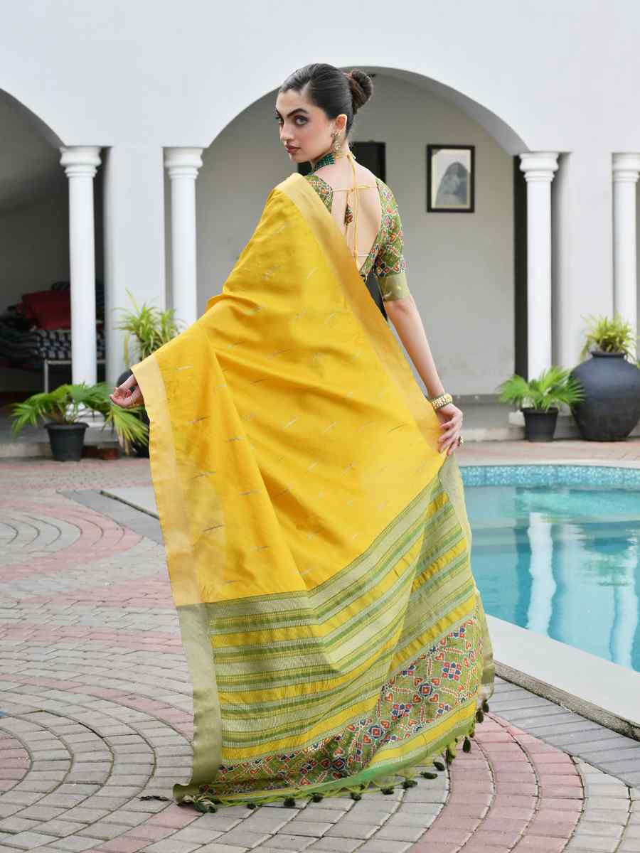 Yellow Khadi Raw Silk Handwoven Casual Reception Festival Wedding Fancy Classic Style Sarees