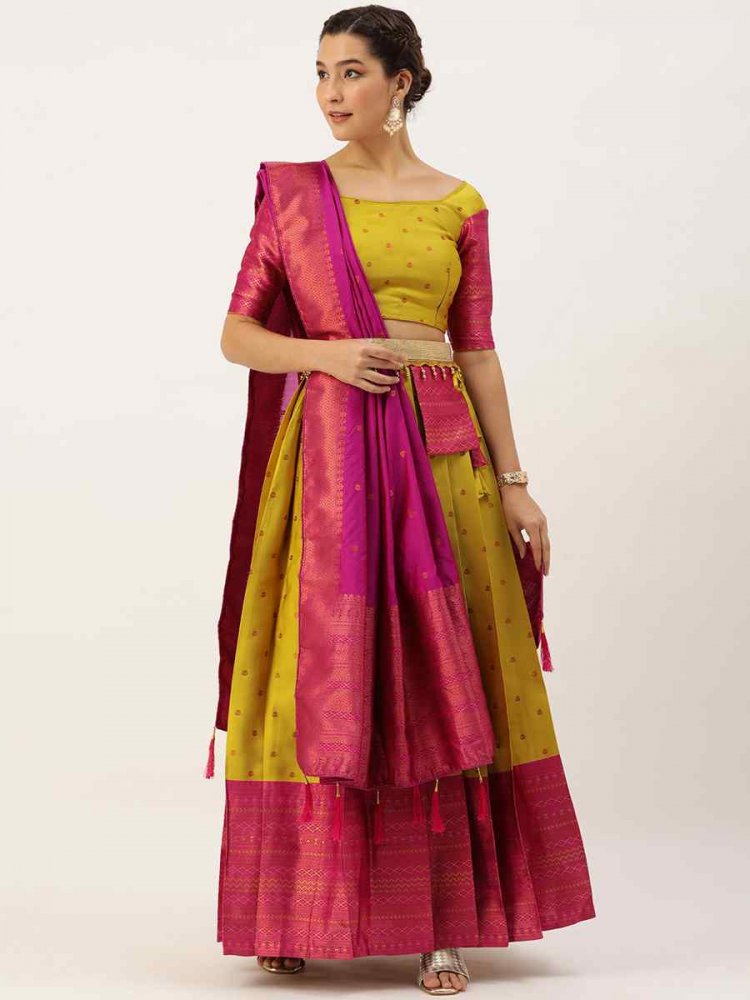 Yellow Lichi Silk Zari Festival Traditional Lehenga Choli